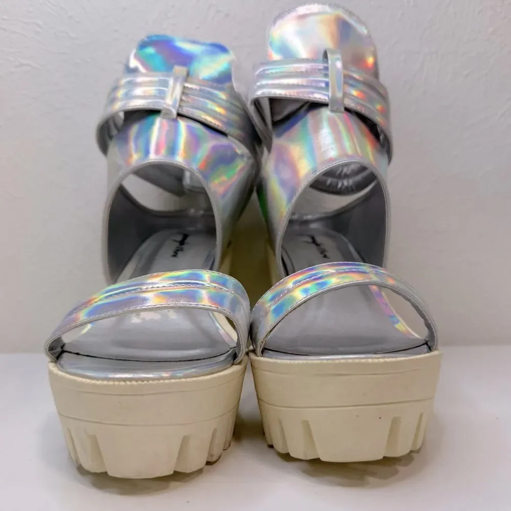 Jennifer Chou Baker Iridescent Silver Platform Heels Size 7
